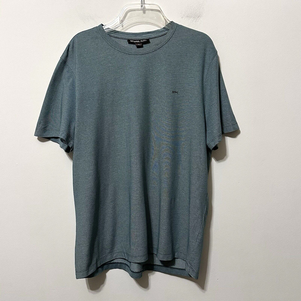 Michael Kors Mens Tee Shirt XL Atlantic Blue Short Sleeve Knit Crewneck Designer